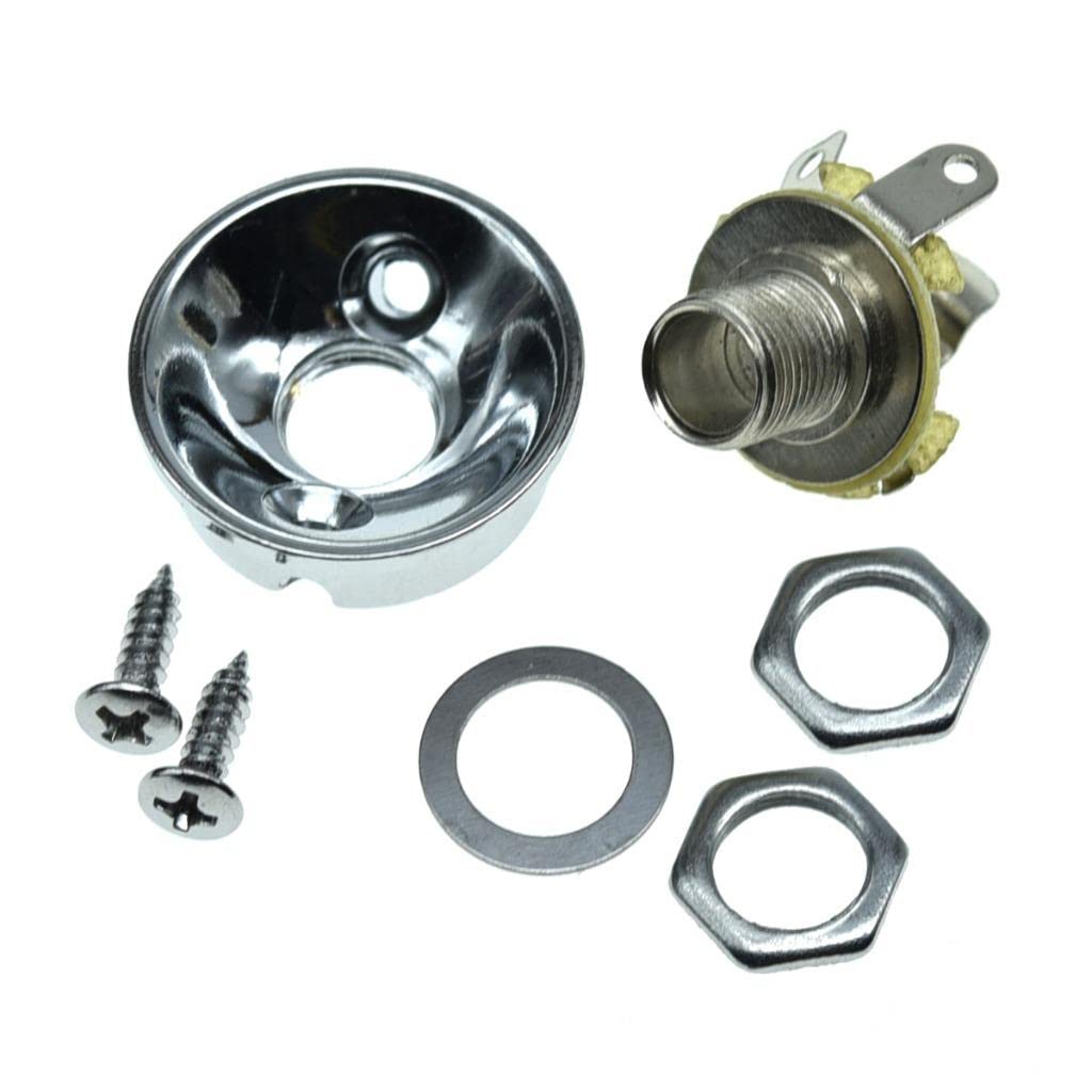 Dopro Chrome Electric Guitar Jackplate Metric Brass Electrosocket Jack Plate with Nickel Brass Mono Output Jack and Screws Fits